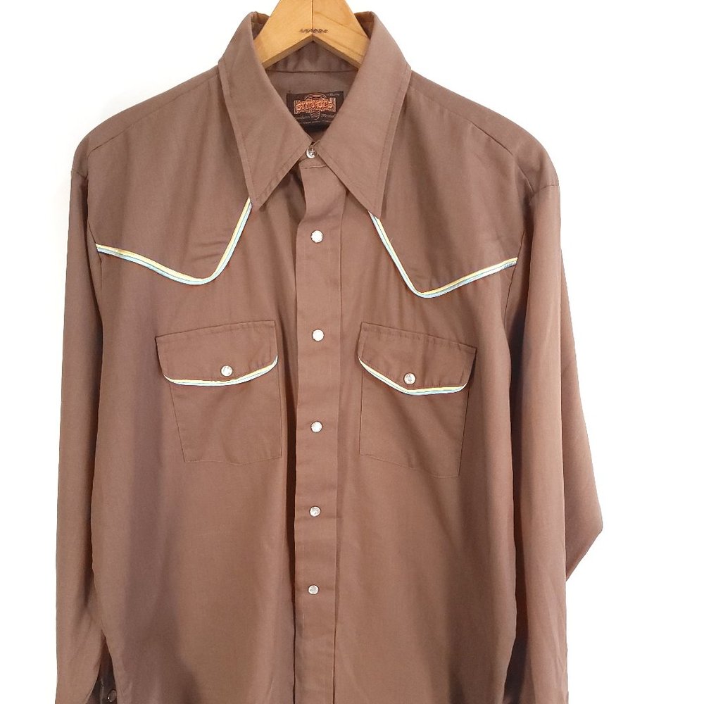 Vintage Stir Ups Western Shirt Men's XL Brown Snap Front Distressed